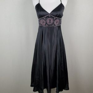 Betsey Johnson NY Silk Black Dress Beaded Detail